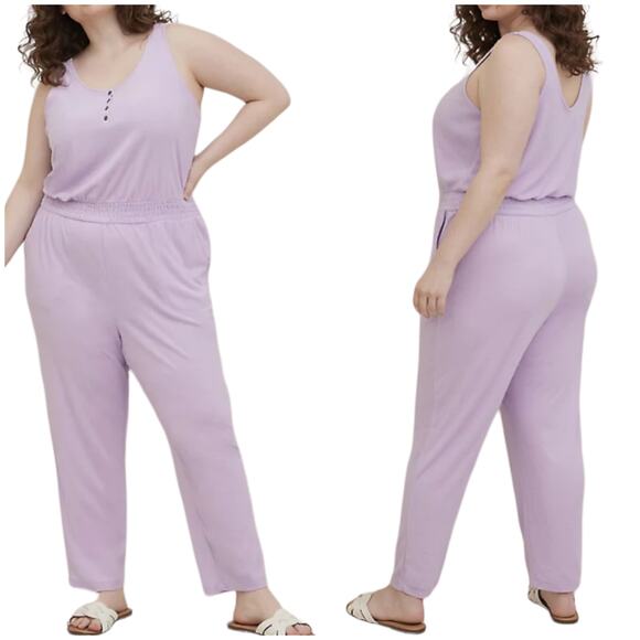 Torrid NWT Henley Jumpsuit Cover Up Terry Lilac Swimsuit Cover Up Size 3X Purple - Picture 1 of 7